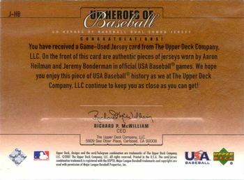 2001 Upper Deck Prospect Premieres - UD Heroes of Baseball Game Jersey Duos #J-HB Aaron Heilman / Jeremy Bonderman  Back