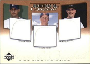 2001 Upper Deck Prospect Premieres - UD Heroes of Baseball Game Jersey Trios #J-GMS Colt Griffin / J.D. Martin / Jon Switzer  Front