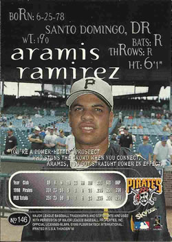 1999 SkyBox Thunder #146 Aramis Ramirez Back