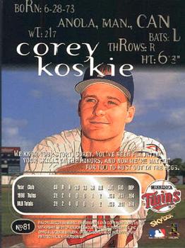1999 SkyBox Thunder #81 Corey Koskie Back