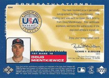 2001 Upper Deck Rookie Update - USA Touch of Gold Autographs #DM Doug Mientkiewicz  Back