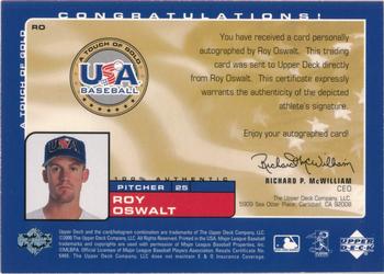2001 Upper Deck Rookie Update - USA Touch of Gold Autographs #RO Roy Oswalt  Back