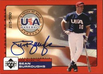 2001 Upper Deck Rookie Update - USA Touch of Gold Autographs #SB Sean Burroughs  Front