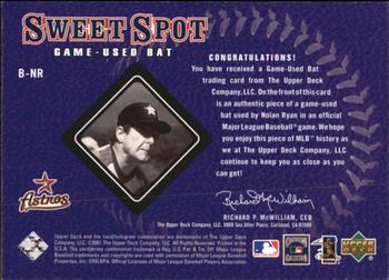 2001 Upper Deck Sweet Spot - Game Bat #B-NR Nolan Ryan  Back