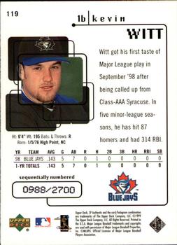 1999 SP Authentic #119 Kevin Witt Back