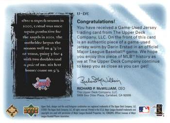 2001 Upper Deck Ultimate Collection - Game Jersey #UDE Darin Erstad  Back