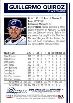 2016 Choice Columbus Clippers #24 Guillermo Quiroz Back