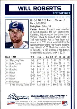 2016 Choice Columbus Clippers #25 Will Roberts Back
