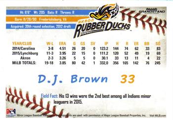 2016 Grandstand Akron RubberDucks #NNO D.J. Brown Back