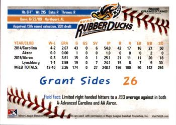 2016 Grandstand Akron RubberDucks #NNO Grant Sides Back