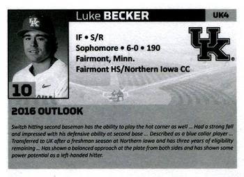2016 Kentucky Wildcats #UK4 Luke Becker Back