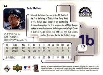 1999 SP Signature Edition #34 Todd Helton Back
