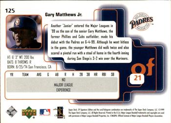 1999 SP Signature Edition #125 Gary Matthews Jr. Back