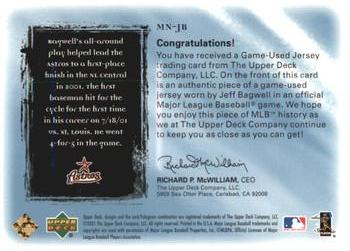 2001 Upper Deck Ultimate Collection - Magic Numbers Game Jersey #MN-JB Jeff Bagwell  Back