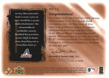 2001 Upper Deck Ultimate Collection - Magic Numbers Game Jersey Copper #MNLG Luis Gonzalez  Back