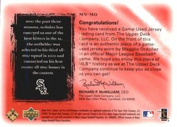 2001 Upper Deck Ultimate Collection - Magic Numbers Game Jersey Red #MNMO Magglio Ordonez  Back