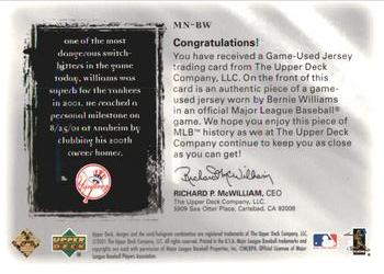 2001 Upper Deck Ultimate Collection - Magic Numbers Game Jersey Silver #MNBW Bernie Williams  Back
