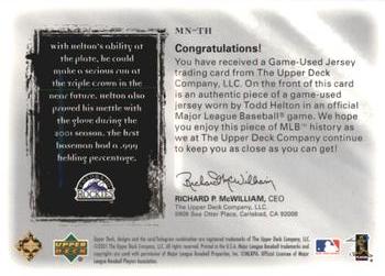 2001 Upper Deck Ultimate Collection - Magic Numbers Game Jersey Silver #MNTH Todd Helton  Back