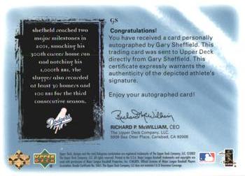 2001 Upper Deck Ultimate Collection - Signatures #GS Gary Sheffield  Back