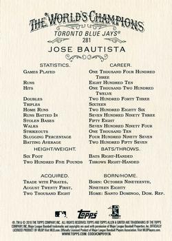 2016 Topps Allen & Ginter X #281 Jose Bautista Back