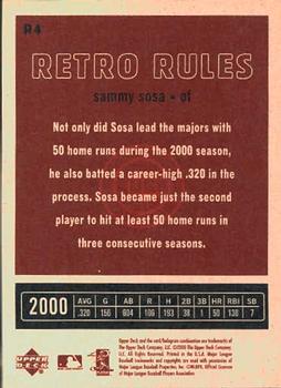 2001 Upper Deck Vintage - Retro Rules #R4 Sammy Sosa  Back