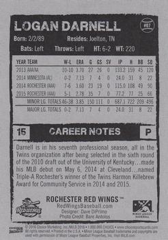 2016 Choice Rochester Red Wings #07 Logan Darnell Back
