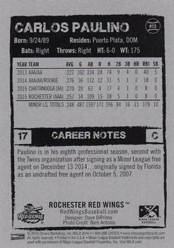 2016 Choice Rochester Red Wings #15 Carlos Paulino Back
