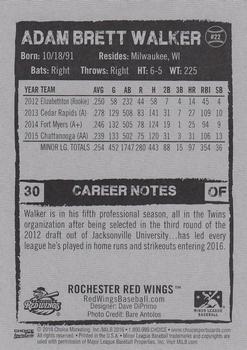 2016 Choice Rochester Red Wings #22 Adam Brett Walker Back