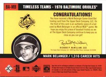 2001 Upper Deck Vintage - Timeless Teams #BA-MB Mark Belanger Back