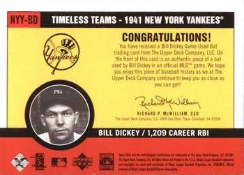 2001 Upper Deck Vintage - Timeless Teams #NYY-BD Bill Dickey Back