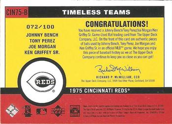 2001 Upper Deck Vintage - Timeless Teams Combos #CIN75-B Johnny Bench / Tony Perez / Joe Morgan / Ken Griffey Sr. Back