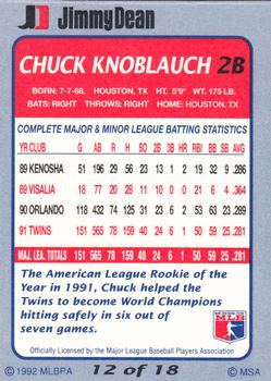 1992 Jimmy Dean #12 Chuck Knoblauch Back