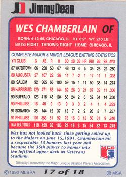 1992 Jimmy Dean #17 Wes Chamberlain Back