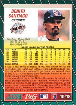 1992 Score Procter & Gamble #10 Benito Santiago Back