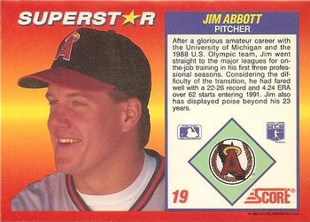 1992 Score 100 Superstars #19 Jim Abbott Back