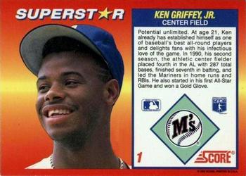 1992 Score 100 Superstars #1 Ken Griffey Jr. Back
