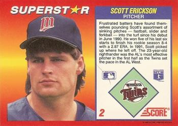 1992 Score 100 Superstars #2 Scott Erickson Back