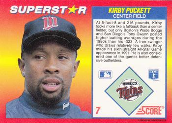 1992 Score 100 Superstars #7 Kirby Puckett Back