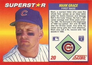 1992 Score 100 Superstars #20 Mark Grace Back