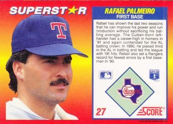 1992 Score 100 Superstars #27 Rafael Palmeiro Back