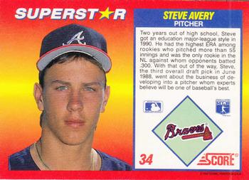 1992 Score 100 Superstars #34 Steve Avery Back