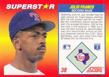 1992 Score 100 Superstars #38 Julio Franco Back