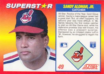 1992 Score 100 Superstars #49 Sandy Alomar Jr. Back