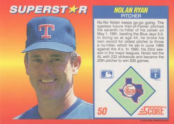 1992 Score 100 Superstars #50 Nolan Ryan Back