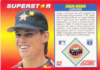 1992 Score 100 Superstars #52 Craig Biggio Back