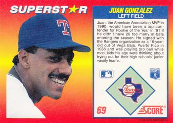 1992 Score 100 Superstars #69 Juan Gonzalez Back
