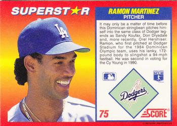 1992 Score 100 Superstars #75 Ramon Martinez Back