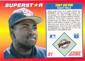 1992 Score 100 Superstars #81 Tony Gwynn Back