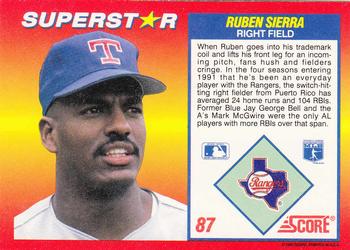 1992 Score 100 Superstars #87 Ruben Sierra Back