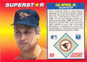 1992 Score 100 Superstars #89 Cal Ripken Jr. Back